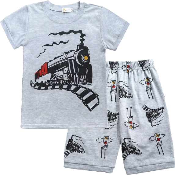 FEDPOP Toddler Boys Pajamas 100% Cotton Summer Pjs for Boy Train Sleepwear Short Sets Size 4t