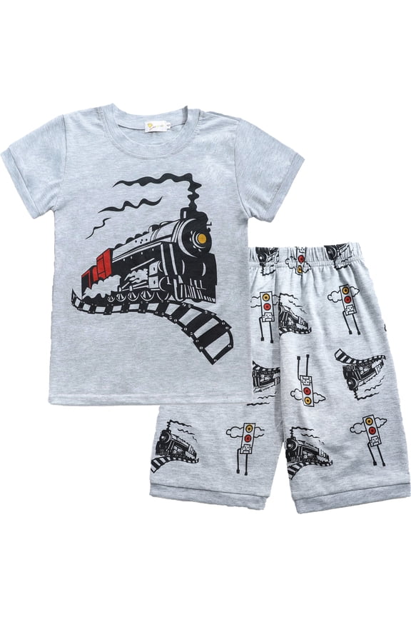 Toddler Boys Pajamas 100% Cotton Summer Pjs for Boy Train Sleepwear Short Sets Size 4t