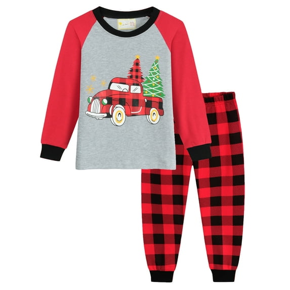 FEDPOP Toddler Boys Pajamas Christmas Pjs Long Sleeve Sleepwear Set 5t