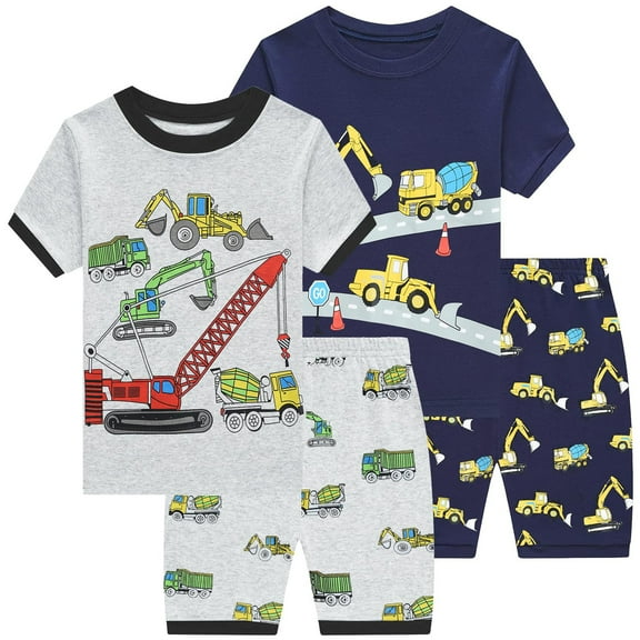 FEDPOP Toddler Boys Pajamas Engineering Car Graphic Sleepwear Cotton Pjs Size 5T