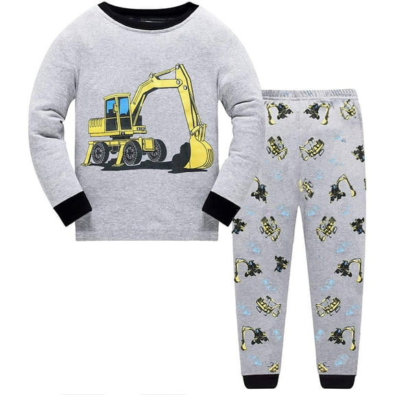 FEDPOP Toddler Boys Pajamas Set Excavator Cotton Pjs 2 Piece Sleepwear 3T