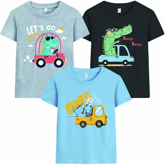 Little Hand Toddler Boys T-shirts 3 Pack Summer Dinosaur Graphic Cotton Shirts Tops 3T