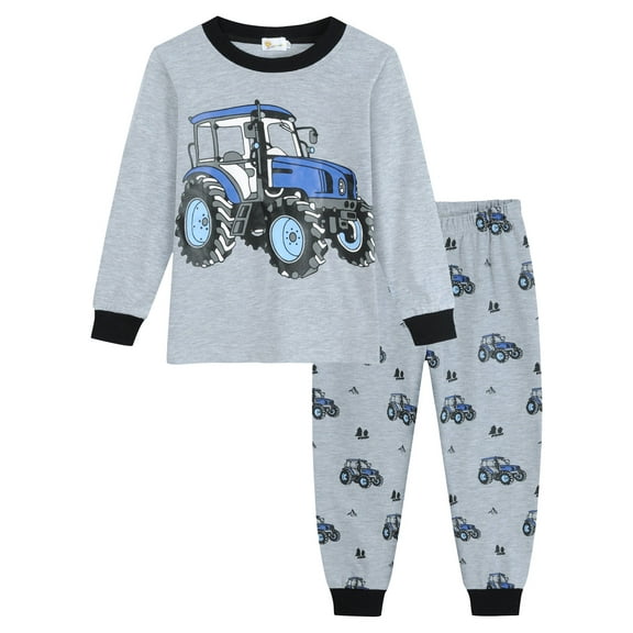 FEDPOP Toddler Boys Tractor Pajamas Long Sleepwear Kids Pjs Size 4T