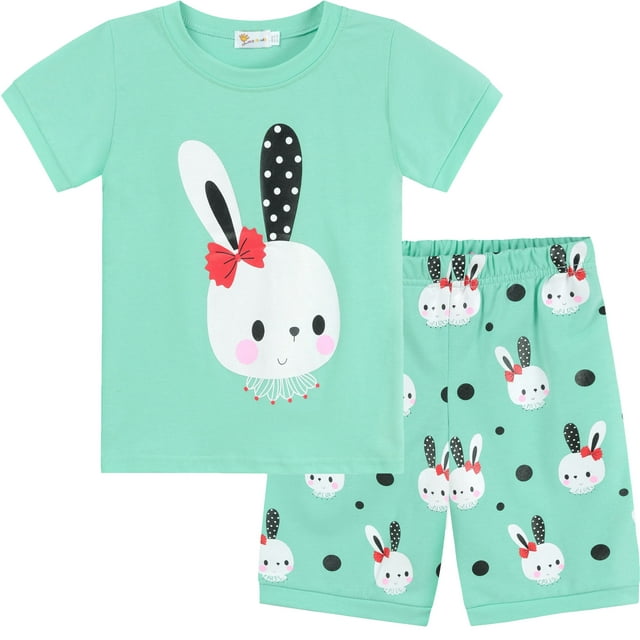 Little Hand Toddler Girl Bunny Pajamas 100% Cotton Girls Summer Short Set 2t