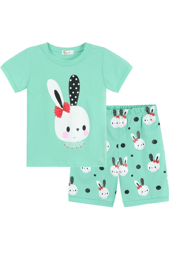 Toddler Girl Bunny Pajamas 100% Cotton Girls Summer Short Set 2t
