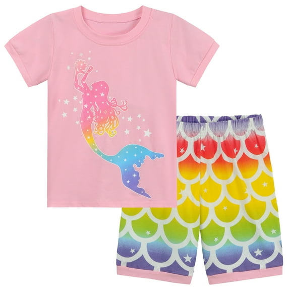 FEDPOP Toddler Girl Pajama Mermaid Short Sleepwear Cotton Pjs 2T