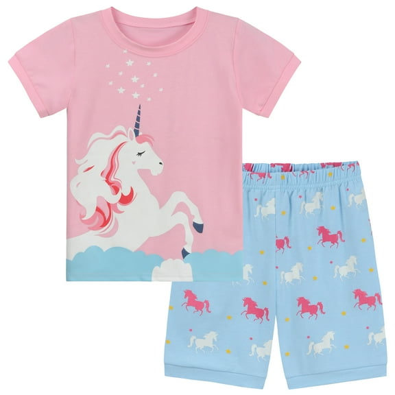 FEDPOP Toddler Girl Pajama Unicorn Short Sleepwear Cotton Pjs 5T