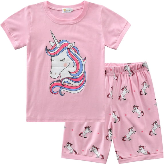 Little Hand Toddler Girl Pajamas 100% Cotton Summer Unicorn Pjs Short Sets Size 4t
