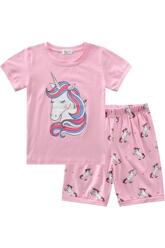 Toddler Girl Pajamas 100% Cotton Summer Unicorn Pjs Short Sets Size 4t