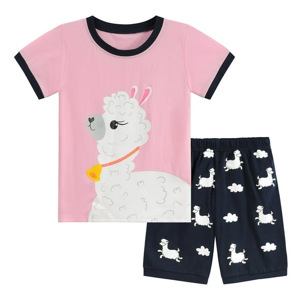 Little Hand Toddler Girl Pajamas Set Alpaca Summer Kids Pjs Cotton Sleepwear 4T