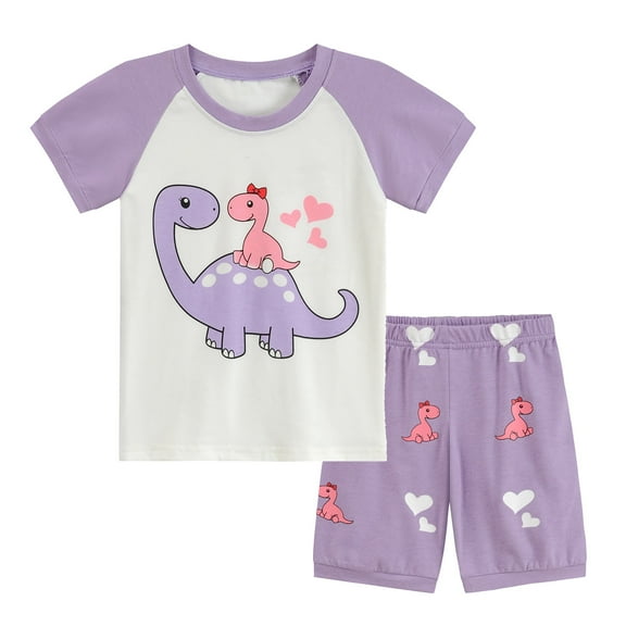 Little Hand Toddler Girl Pajamas Set Dinosaur purple Summer Kids Sleepwear 5T