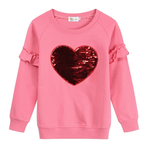 FEDPOP Toddler Girl Sweatshirts Long Sleeve Shirts Tops Heart Graphic Sweater 5T
