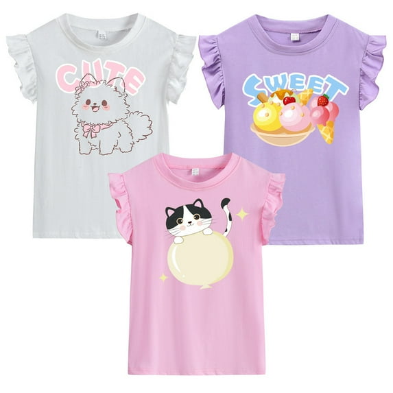 Little Hand Toddler Girl Cotton T shirt for Girls Short Sleeve Summer Fashion Soft 3Pcs Size 2T