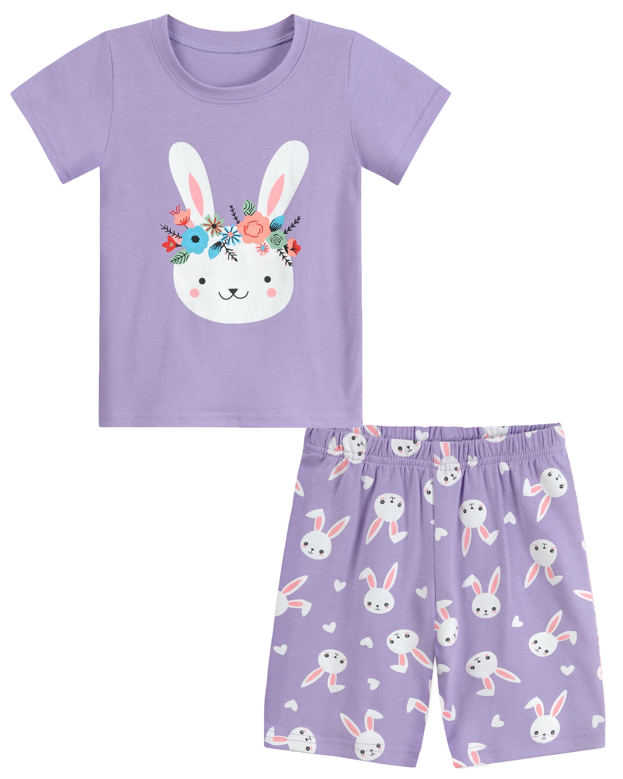FEDPOP Toddler Girls Bunny Pajamas Easter Sleepwear Short Sets 2T ...