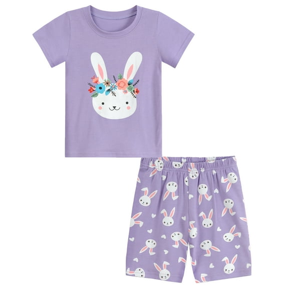 FEDPOP Toddler Girls Bunny Pajamas Easter Sleepwear Short Sets 2T