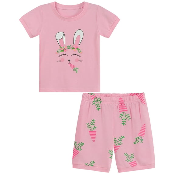 FEDPOP Toddler Girls Bunny Pajamas Set Easter Sleepwear Summer Clothes 5T