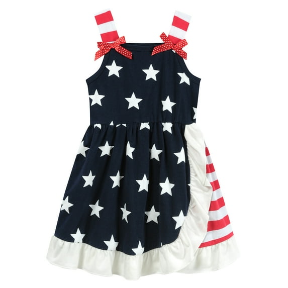 FEDPOP Toddler Girls Dresses 4th of July American Flag Summer Dress 4T