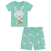 FEDPOP Toddler Girls Easter Bunny Pajamas Summer Clothes Short Set 4T