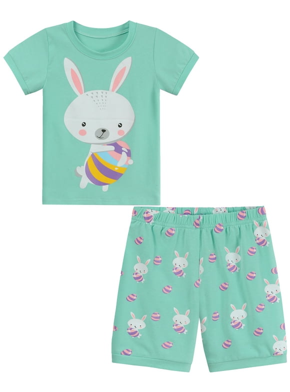 Toddler Girls Easter Bunny Pajamas Summer Clothes Short Set 4T