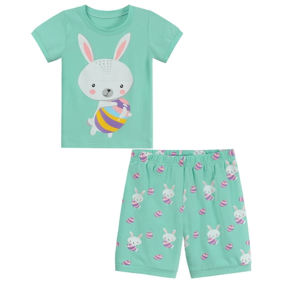 FEDPOP Toddler Girls Easter Bunny Pajamas Summer Clothes Short Set 4T