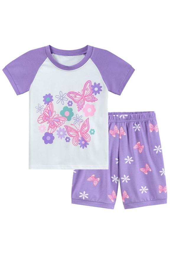 Toddler Girls Pajamas Butterfly Short Set Summer Sleepwear Cotton Pjs Size 2T
