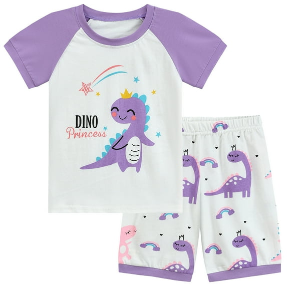 FEDPOP Toddler Girls Pajamas Dinosaur Short Set Summer Sleepwear Cotton Pjs Size 4T