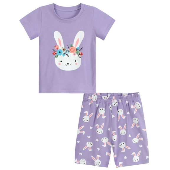 FEDPOP Toddler Girls Pajamas Easter Short Sleeve Sleepwear Set 4T