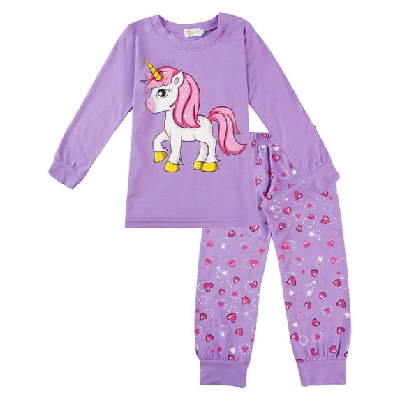 FEDPOP Toddler Girls Pajamas Sets Purple Unicorn 100% Cotton Long Sleeve Sleepwear Size 2T