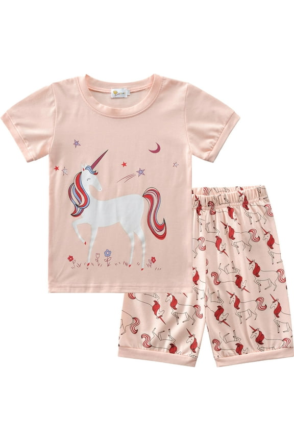 Toddler Gril Unicorn Pajamas Set Summer ShortSleeve Pjs Clothes For Girl Size 4t