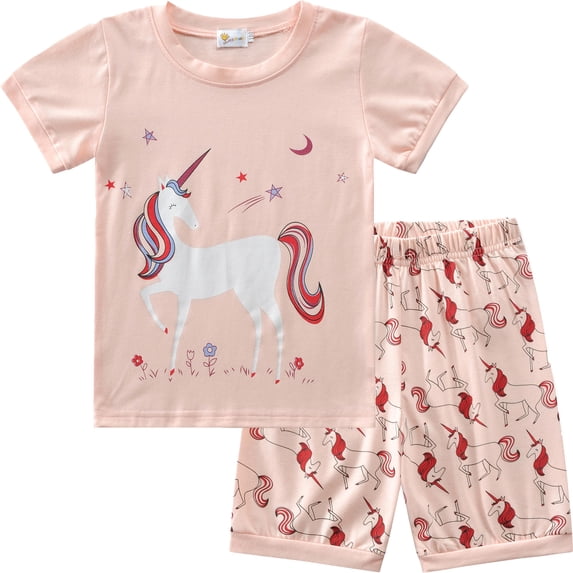 Little Hand Toddler Gril Unicorn Pajamas Set Summer ShortSleeve Pjs Clothes For Girl Size 7t