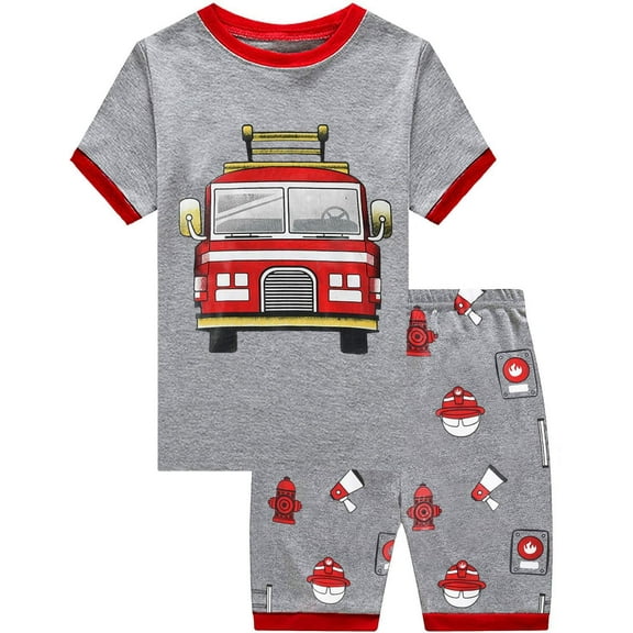 Little Hand Toddler Boys Pajamas Summershort Sets Fire Fighting Truck 100% Cotton Size 6T