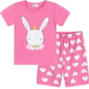 FEDPOP Toddler Summer Pajamas For Girl 100% Cotton Clothes Rabbit Shortset 3t