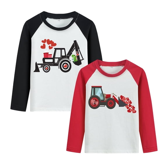Little Hand Valentine for Boy T-shirt Dinosaur Graphic Cotton Long Sleeve 2Pcs 4T