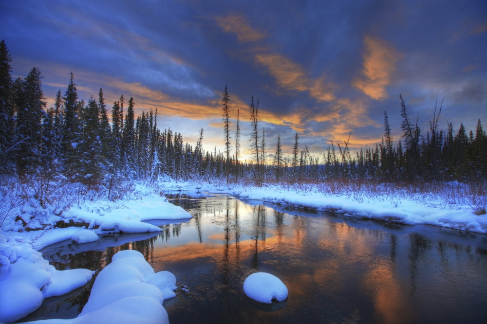 Little Hazel Creek At Sunset Yukon Canvas Art - Robert Postma Design Pics (34 x 22)