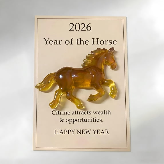 Little Horse Pocket Hug, Year of the Horse 2026 Gifts, 3D Crystal Horse Figurine Resin Ornament with Card, Symbol of Strength New Beginnings Good Luck Peace Happiness(Yellow)