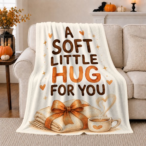 Little Hug, Cozy Typography Art Scene, Warm Flannel Blanket for Living Room and Reading Nook with Detailed Artwork, Art Lovers Valentine's Day Gift, Artistic Home Decor