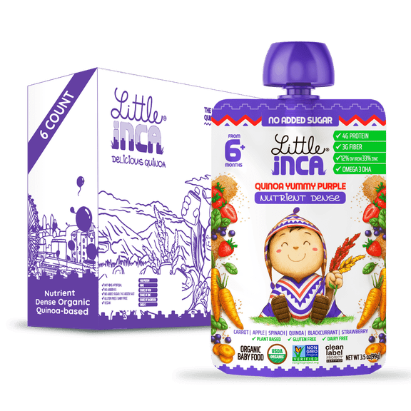 Little Inca Stage 1  |Organic Quinoa Yummy Purple-Nutrient Dense meals. High Protein, Dairy-Free, Baby Food Pouches | Pack of 6 x 3.5oz