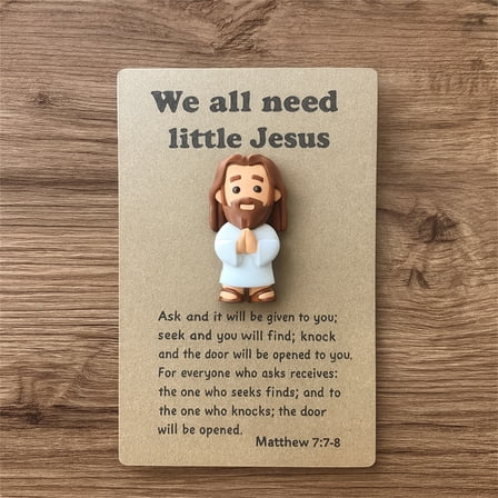 Little Jesus Figurine with Scripture Card, Miniature Bible Figure Desktop Decor, Inspirational Christian Gift, Small Religious Statue Ornament Encouragement Keepsake