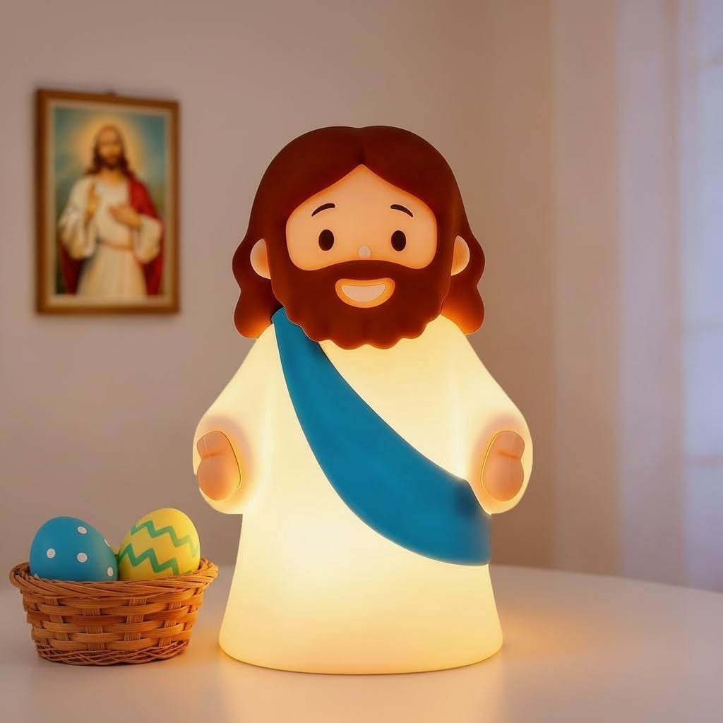 Little Jesus Night Light Mini Jesus Silicone Lamp Dimmable Nursery Nightlight for Kids Rechargeable Bedside Touch Lamp Perfect for Christmas, Easter and Baptism Gifts (Blue)