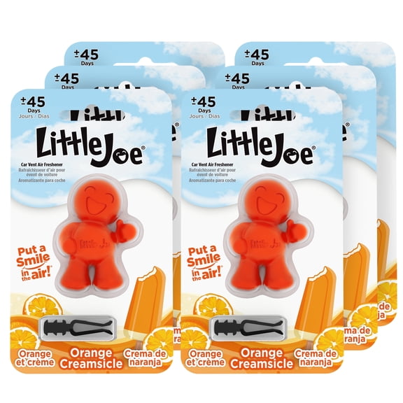 Little Joe 96414-6PK Orange Creamsicle Scent Car Air Freshener Vent Clip, Fights Odors for up to 45 Days, Long-Lasting Freshness, Cute Car Odor Eliminator, Pack of 6