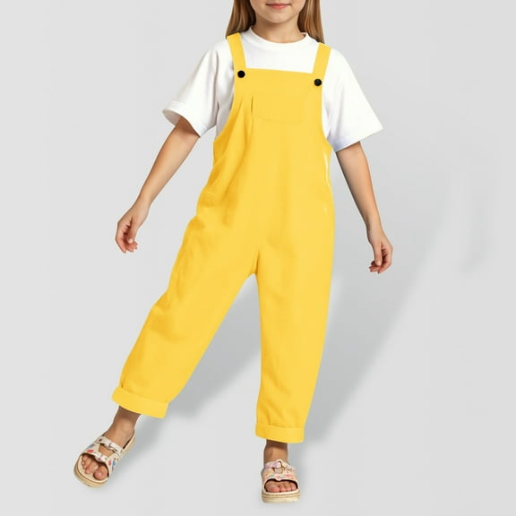 Little Jumpsuit for Girls Back to School Romper Yellow Suspenders with Pockets for Everyday Wear Girls Overalls 6-7 Years