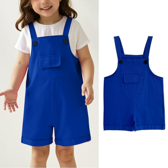 Little Jumpsuit for Girls Casual School Romper Blue Romper with Pockets Spring Summer Romper Cute Summer Clothes for Girls 4-5 Years