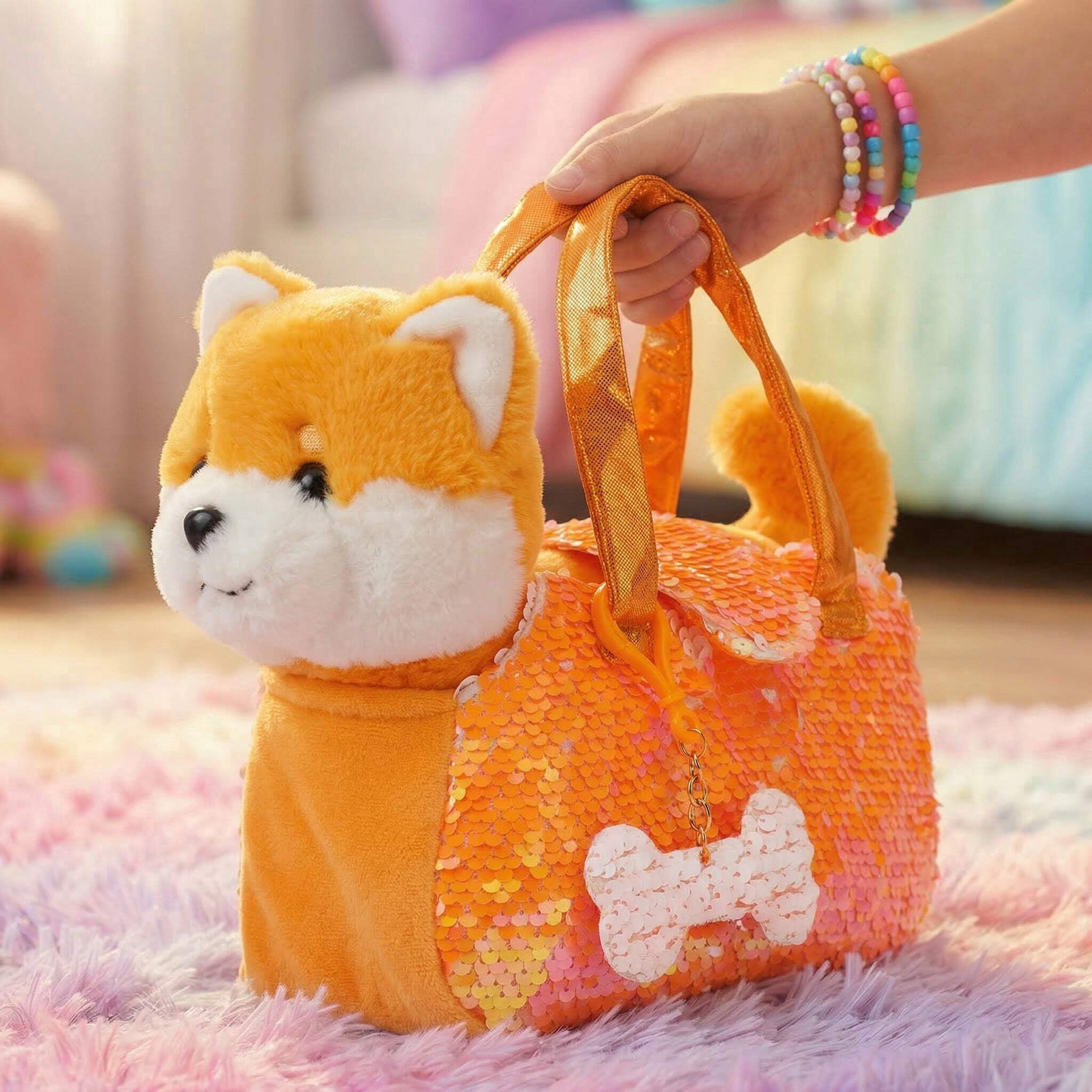 Little Jupiter Pet Plush Set with Bag - Pink Llama with Rainbow