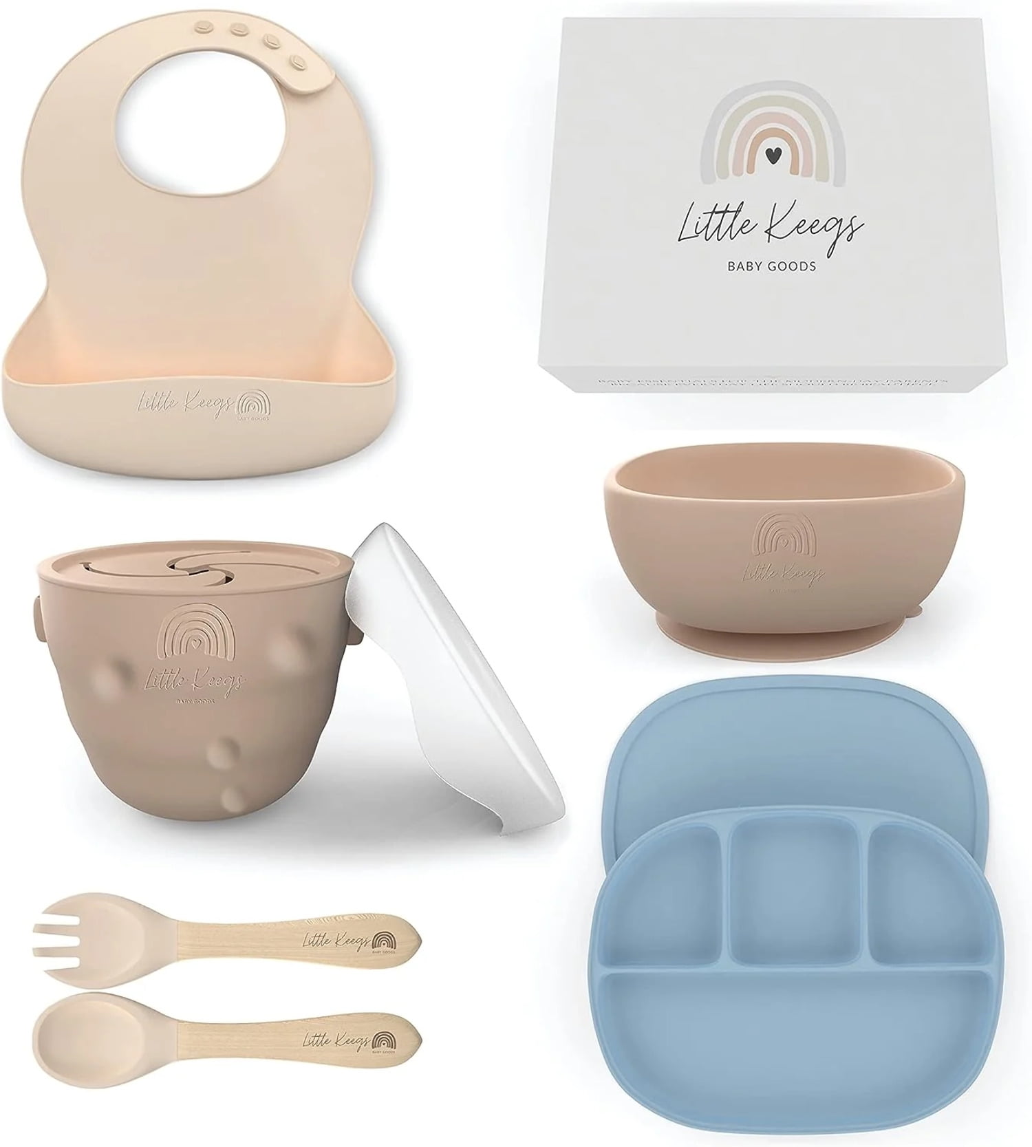 Little Keegs Baby Feeding Set - Baby Must Haves Gift Set - Baby Led Weaning  Supplies - Toddler Silicone Dishes - Suction Baby Bowl, Bib, Snack Cup,  Utensils, Ba… in 2023