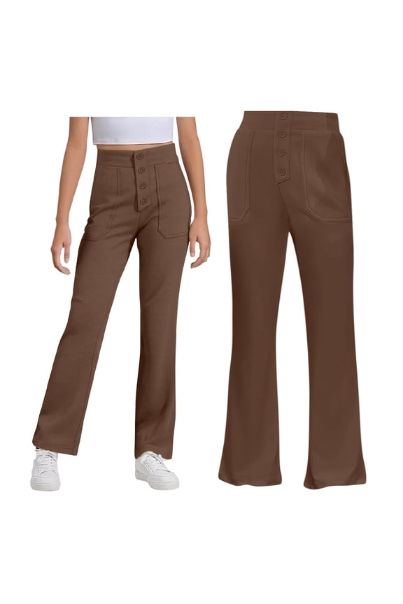 Little Kid 5-14 Years Girls' School Uniform Pull on Stretch Twill Pant, Straight Leg, Multipack Brown 7-8 Years