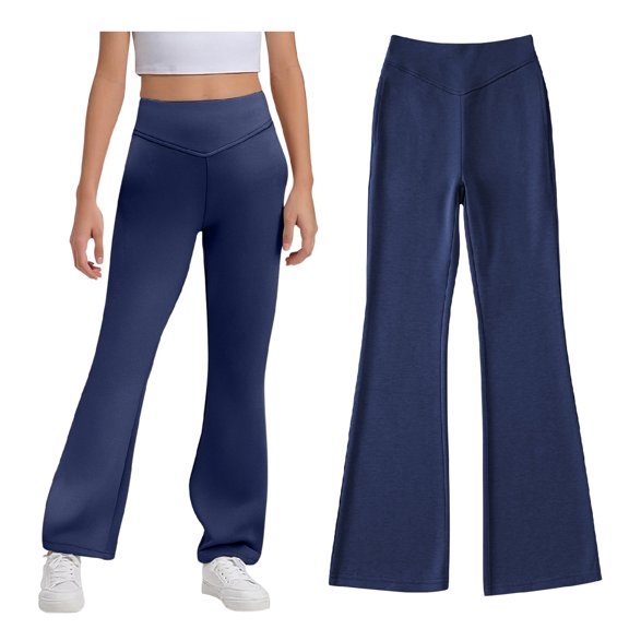 Little Kid 5-14T Girls Flare Leggings Bell Bottoms School Uniform Pants High Waisted Flared Leggings for Teen Girls Navy 7-8 Years