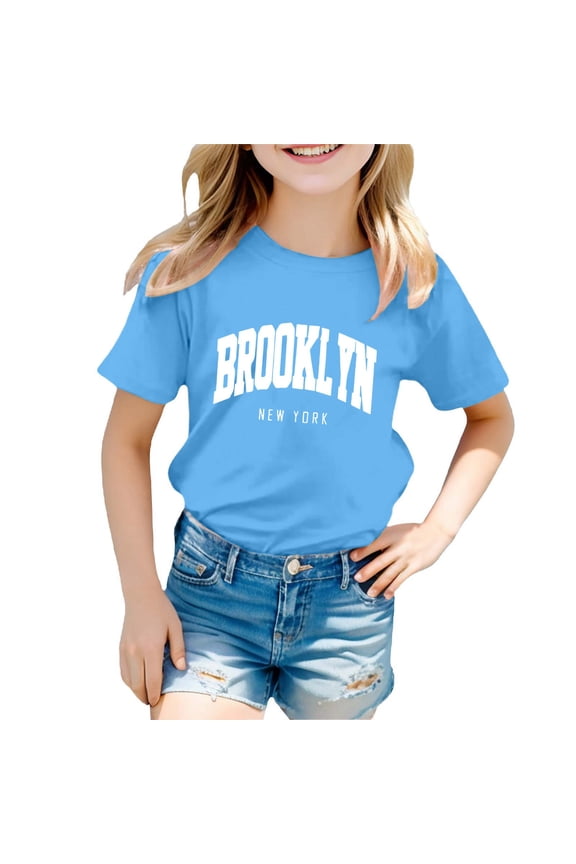 Little Kid Boy And Girl Fashion Casual Print Round Neck Loose Short Sleeve T Shirt Top Girls Size Medium Tops Youth Girls Crop Top Kids Clothes Clothes for Teens Tops Long Tunic 7-8 Years Blue