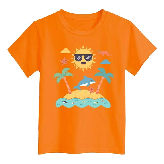 Little Kid Boys Girls' Island Print Casual T Shirt Fashion Kids' Comfort Fit Top For Beach & Daily Wear Sweatshirts for Girls Crop Top Thanksgiving Toddler Girls Rose Summer 7-8 Years Orange
