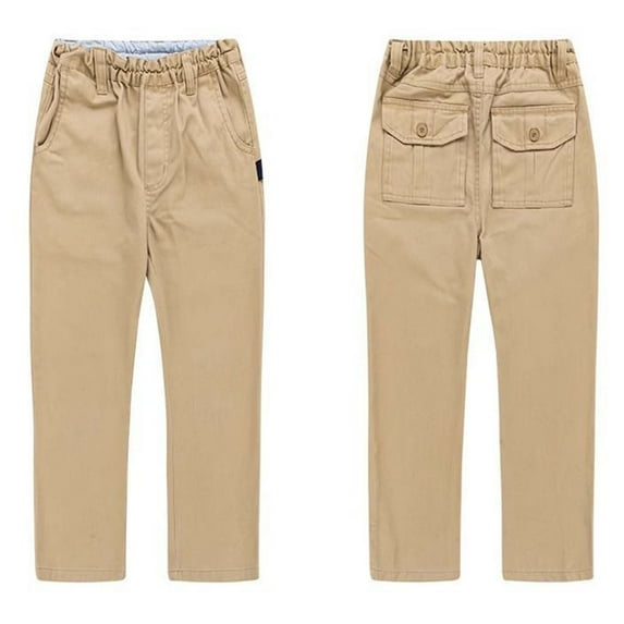 Little Kid Boys Girls Straight Pants School Uniform Stretchy Leggings Size 3-12 Years Khaki 6-7 Years
