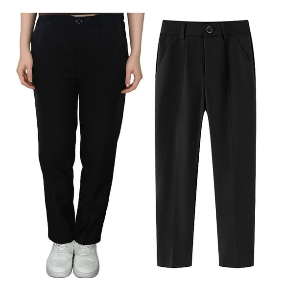 Little Kid Boys' School Uniform High Waisted Bootcut Pants, Elastic Waistband with Button Closure, Twill Material Black 3-4 Years